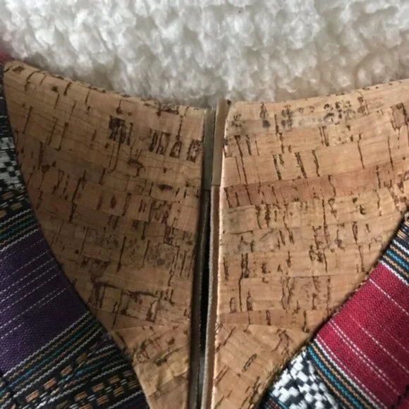 TOMS Open Toe Cork Wedges Canvas Navajo Stripe - Picture 3 of 15